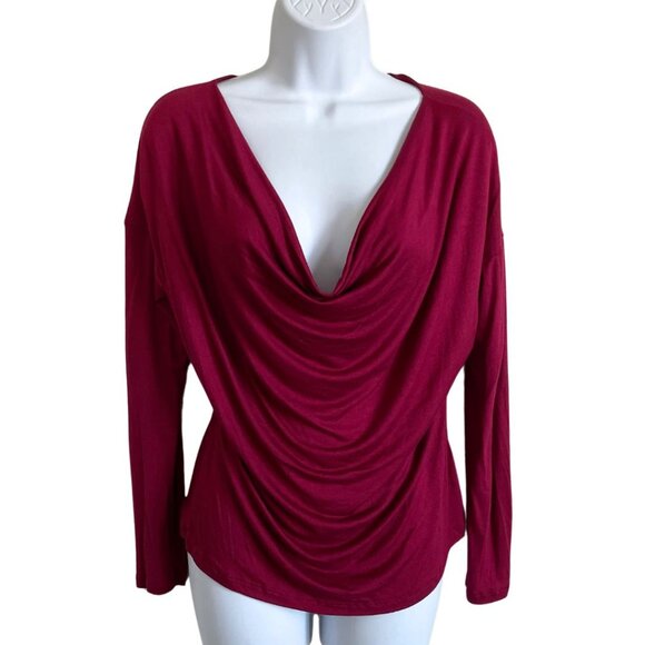 Anthropologie Draped Long Sleeve Jersey Blouse Red Raspberry Size XS - Picture 1 of 6